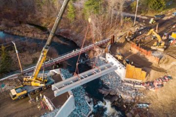 Grist Mill Bridge Girders 1 and 2 being placed by crane